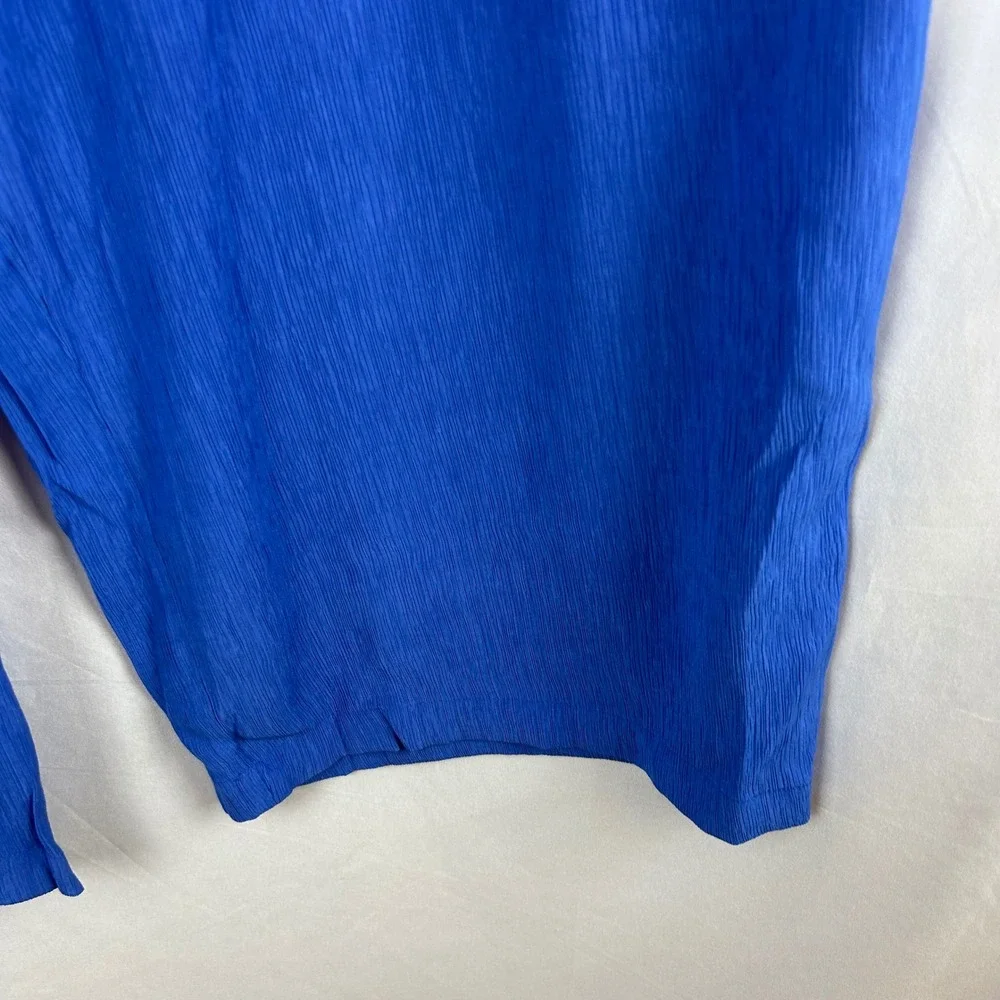 JM Collection Women Wide Leg Pants Blue Crinkle Textured Elastic Waist Large New